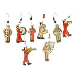 Vintage Dansk Marching Band Christmas Ornaments Metal Swedish Navy Set Of 8